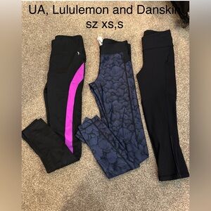 UA, Lululemon and Danskin Leggings with Pink Stripe — all sz XS and S